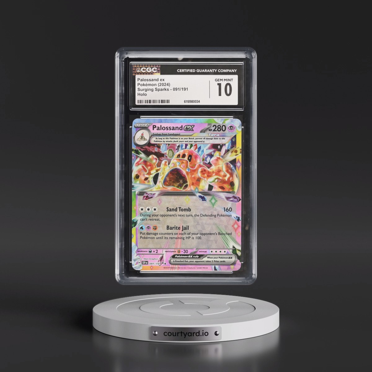 2024 Surging Sparks - SSP EN #091/191 Palossand ex - Holo (CGC 10 GEM MINT)