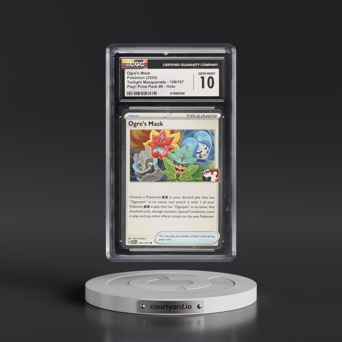 2024 Twilight Masquerade - TWM EN #159/167 Ogre's Mask - Play! Pokémon Prize Pack #6 (Cosmos Holo) Holo (CGC 10 GEM MINT)