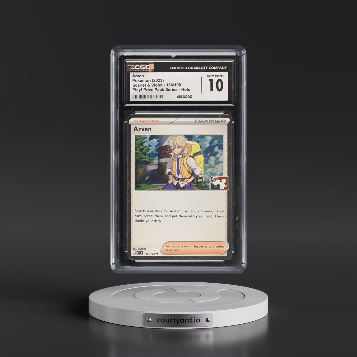 2023 Scarlet & Violet #166/198 Arven - Play! Pokémon Prize Pack Series (Cosmos Holo) Holo (CGC 10 GEM MINT)