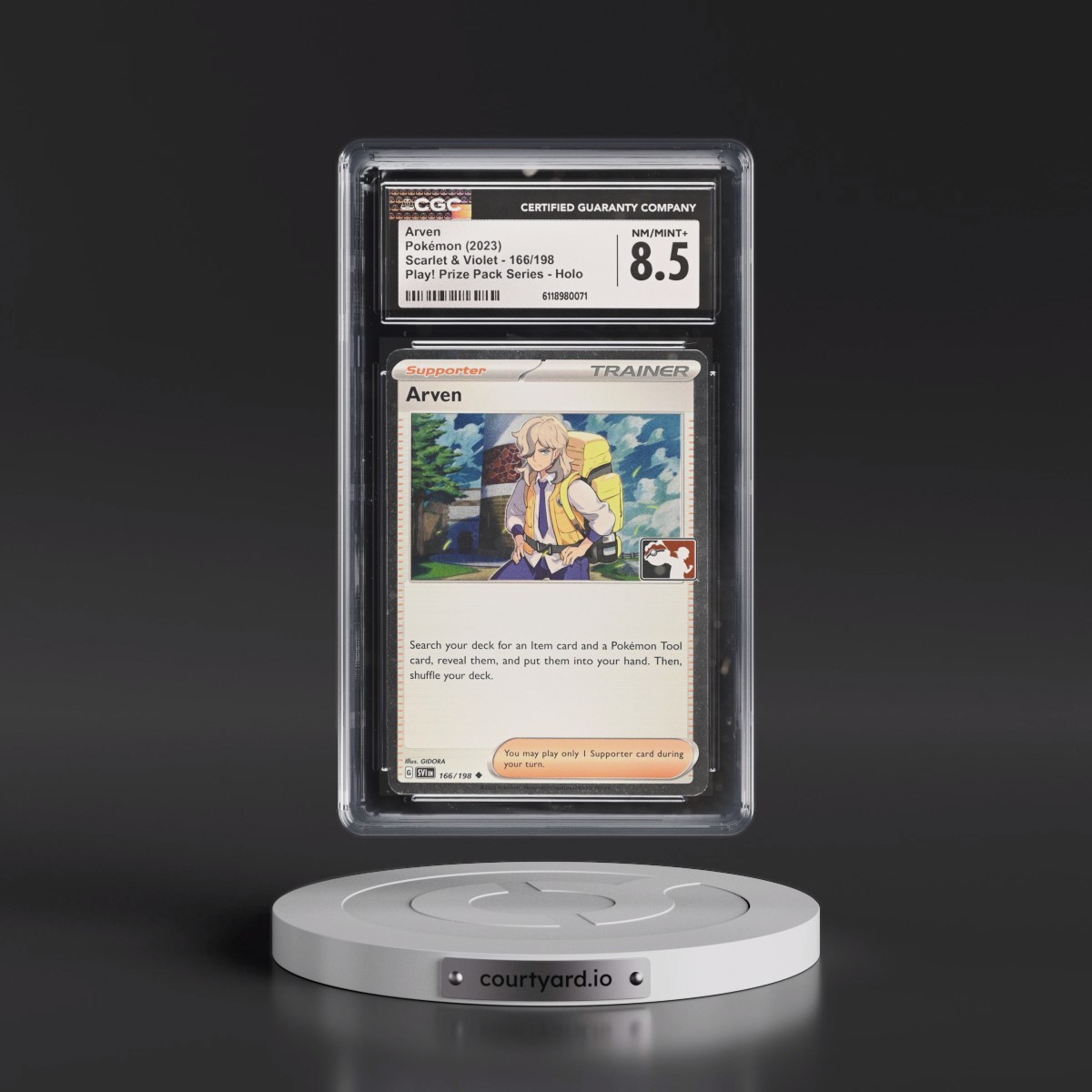 2023 Scarlet & Violet #166/198 Arven - Play! Pokémon Prize Pack Series (Cosmos Holo) Holo (CGC 8.5 NM-MT+)