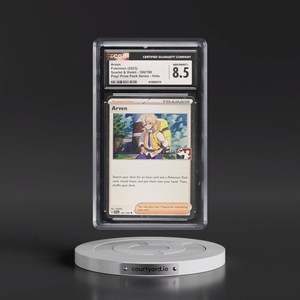2023 Scarlet & Violet #166/198 Arven - Play! Pokémon Prize Pack Series (Cosmos Holo) Holo (CGC 8.5 NM-MT+)