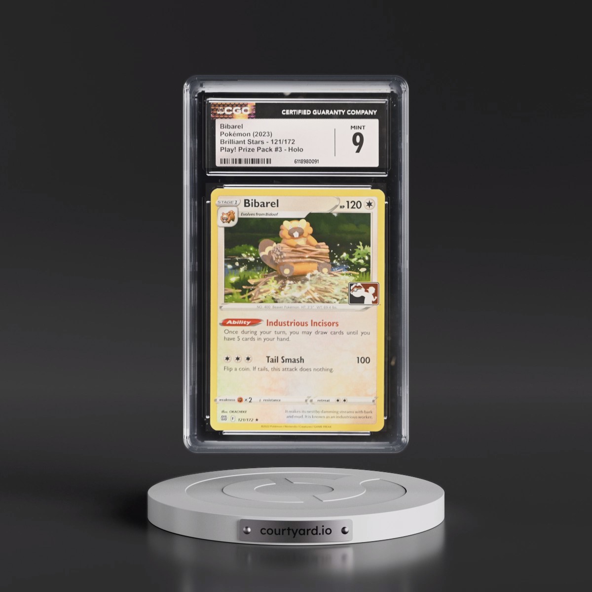 2022 Brilliant Stars #121/172 Bibarel - Play! Pokémon Prize Pack #3 (Cosmos Holo) Holo (CGC 9 MINT)