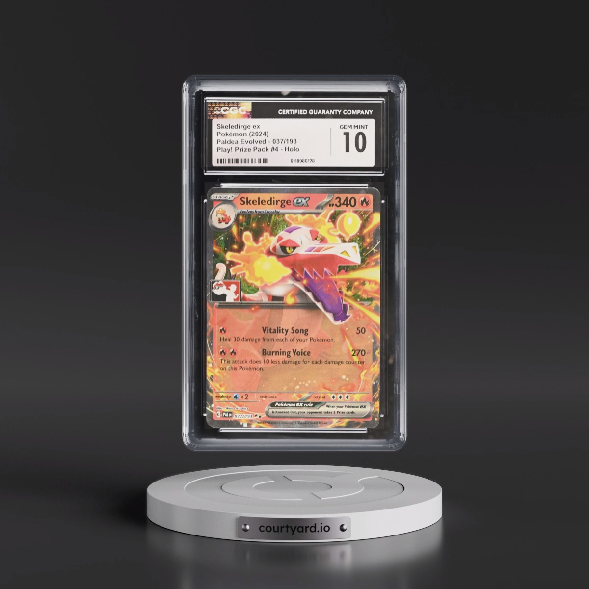 2023 Paldea Evolved - PAL EN #037/193 Skeledirge ex - Play! Pokémon Prize Pack #4 Holo (CGC 10 GEM MINT)
