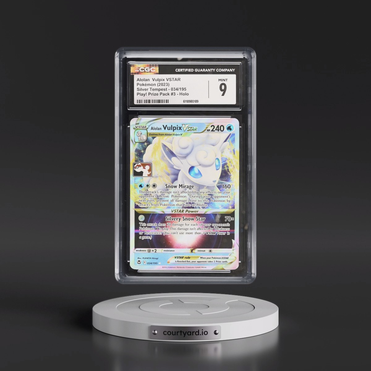 2022 Silver Tempest #034/195 Alolan Vulpix VSTAR - Play! Pokémon Prize Pack #3 Holo (CGC 9 MINT)