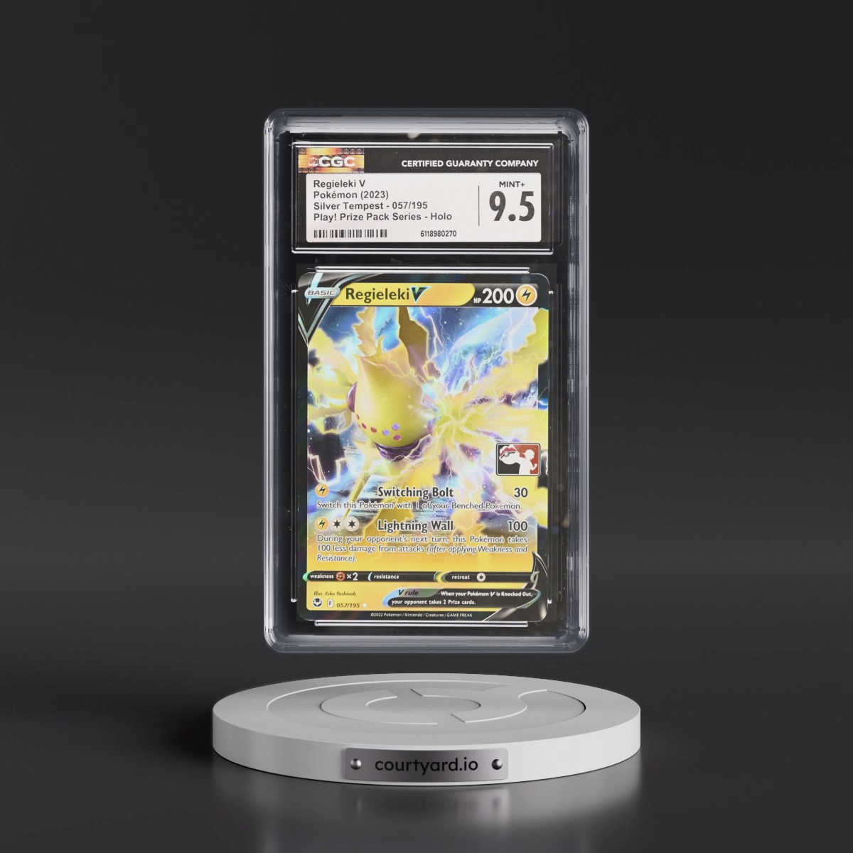 2022 Silver Tempest #057/195 Regieleki V - Play! Pokémon Prize Pack Series Holo (CGC 9.5 MINT+)