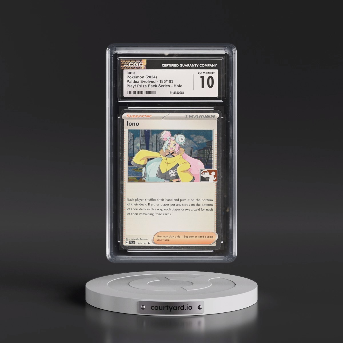 2023 Paldea Evolved - PAL EN #185/193 Iono - Play! Pokémon Prize Pack Series Holo (CGC 10 GEM MINT)
