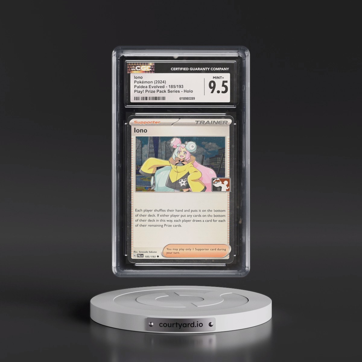 2023 Paldea Evolved - PAL EN #185/193 Iono - Play! Pokémon Prize Pack Series Holo (CGC 9.5 MINT+)