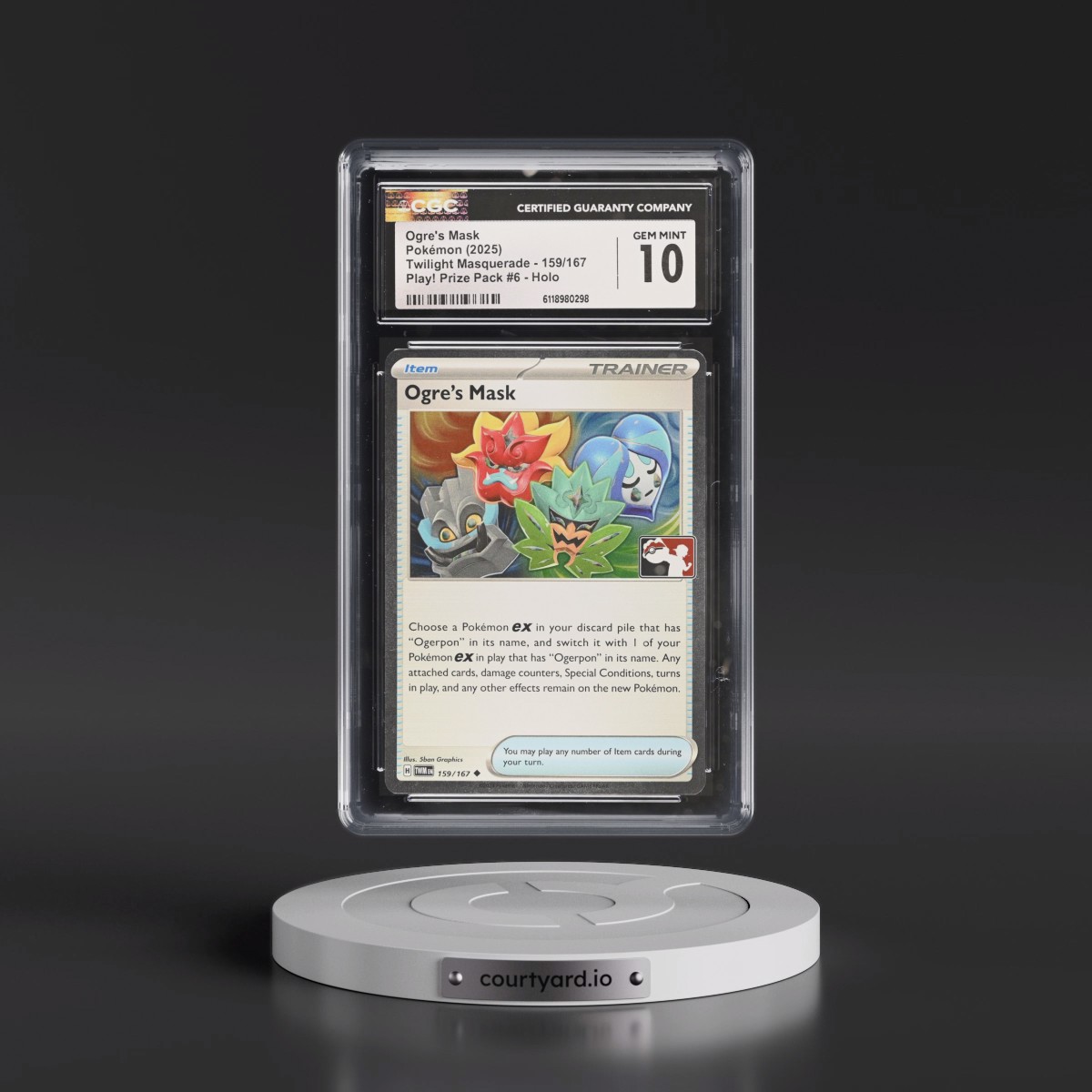 2024 Twilight Masquerade - TWM EN #159/167 Ogre's Mask - Play! Pokémon Prize Pack #6 (Cosmos Holo) Holo (CGC 10 GEM MINT)