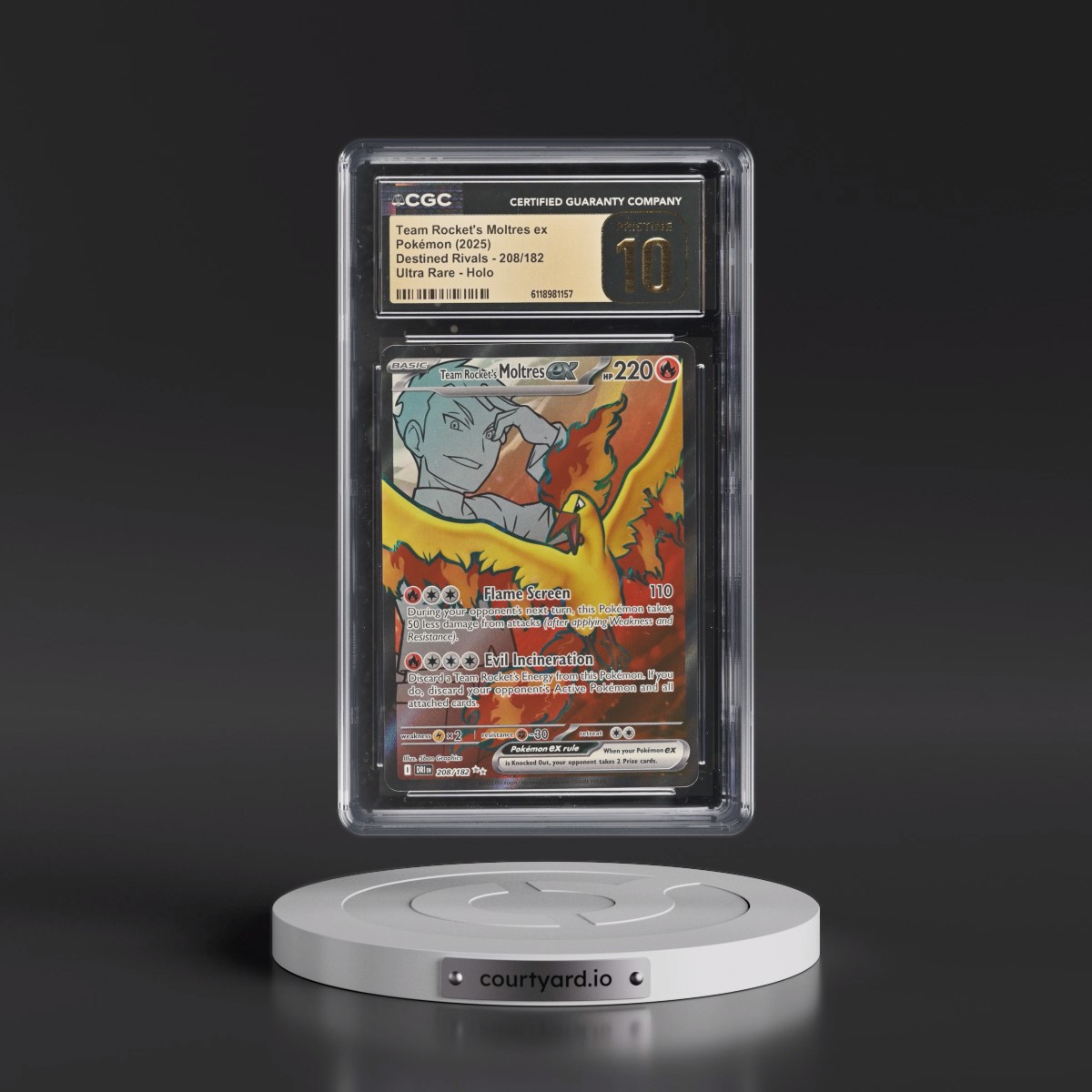 2025 Destined Rivals - DRI EN #208/182 Team Rocket's Moltres ex - Ultra Rare Holo (CGC 10 PRISTINE)