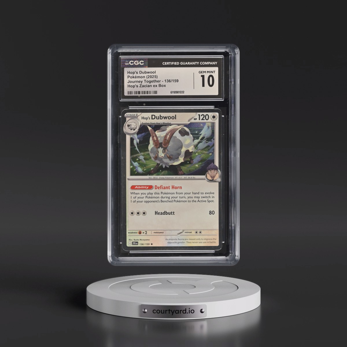 2024 Journey Together - JTG EN #136/159 Hop's Dubwool - Hop's Zacian ex Box (Cosmos Holo) (CGC 10 GEM MINT)