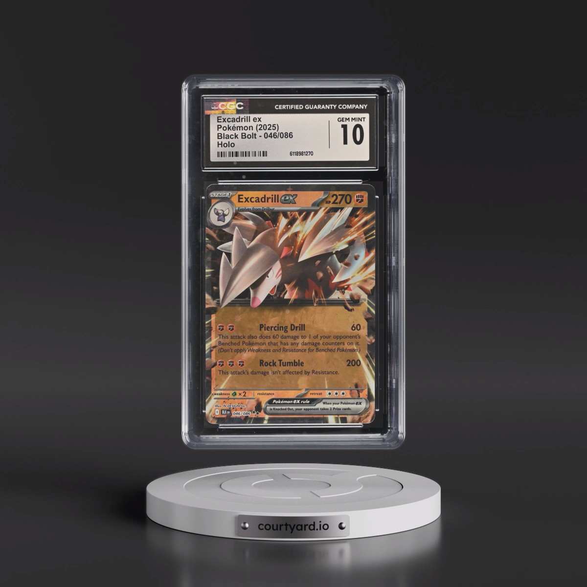 2025 Black Bolt - BLK EN #046/086 Excadrill ex - Holo (CGC 10 GEM MINT)
