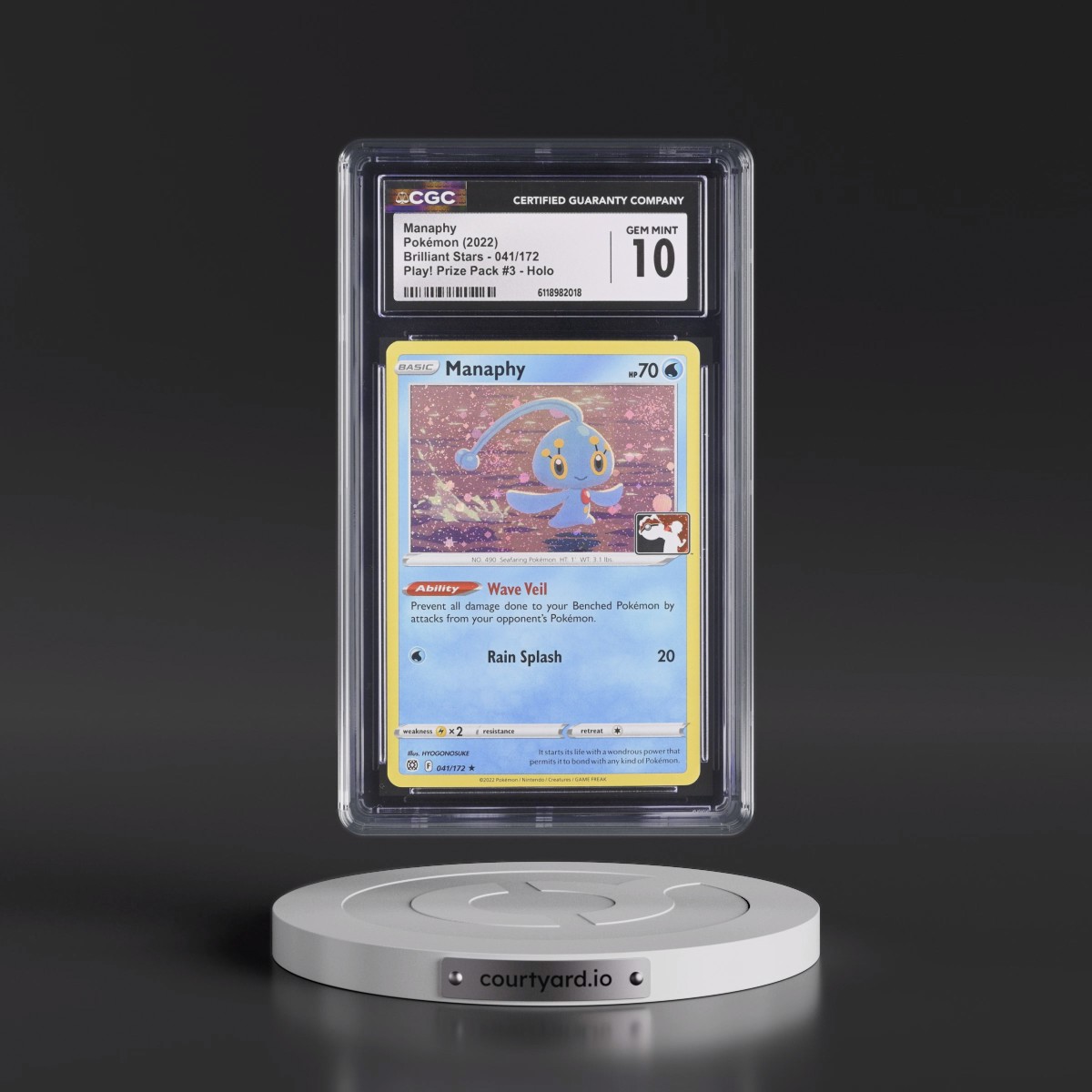 2022 Brilliant Stars #041/172 Manaphy - Play! Pokémon Prize Pack #3 (Cosmos Holo) Holo (CGC 10 GEM MINT)