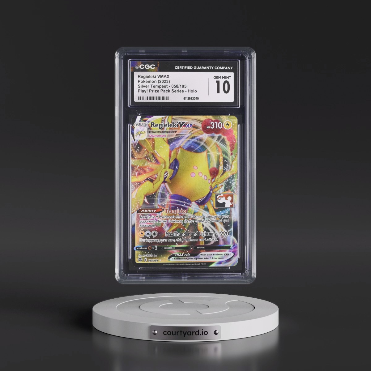 2022 Silver Tempest #058/195 Regieleki VMAX - Play! Pokémon Prize Pack Series Holo (CGC 10 GEM MINT)