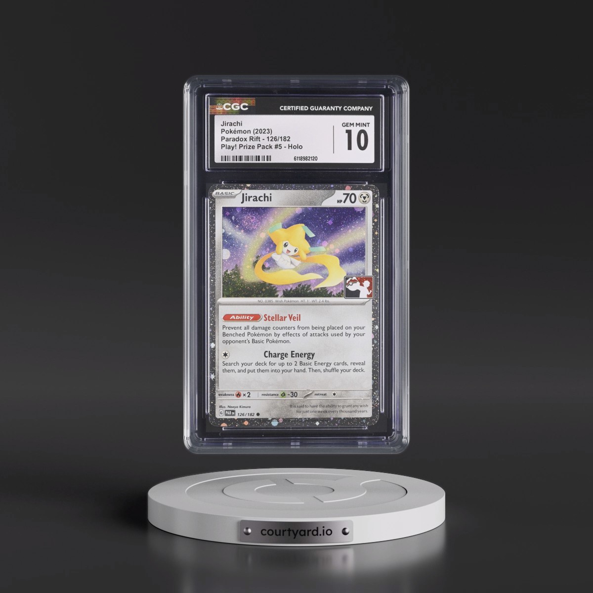 2023 Paradox Rift - PAR EN #126/182 Jirachi - Play! Pokémon Prize Pack #5 Holo (CGC 10 GEM MINT)