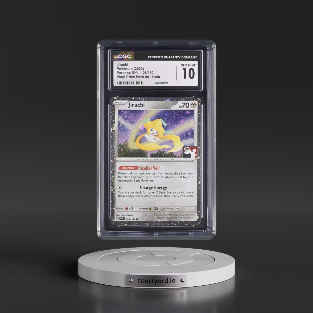 2023 Paradox Rift - PAR EN #126/182 Jirachi - Play! Pokémon Prize Pack #5 Holo (CGC 10 GEM MINT)