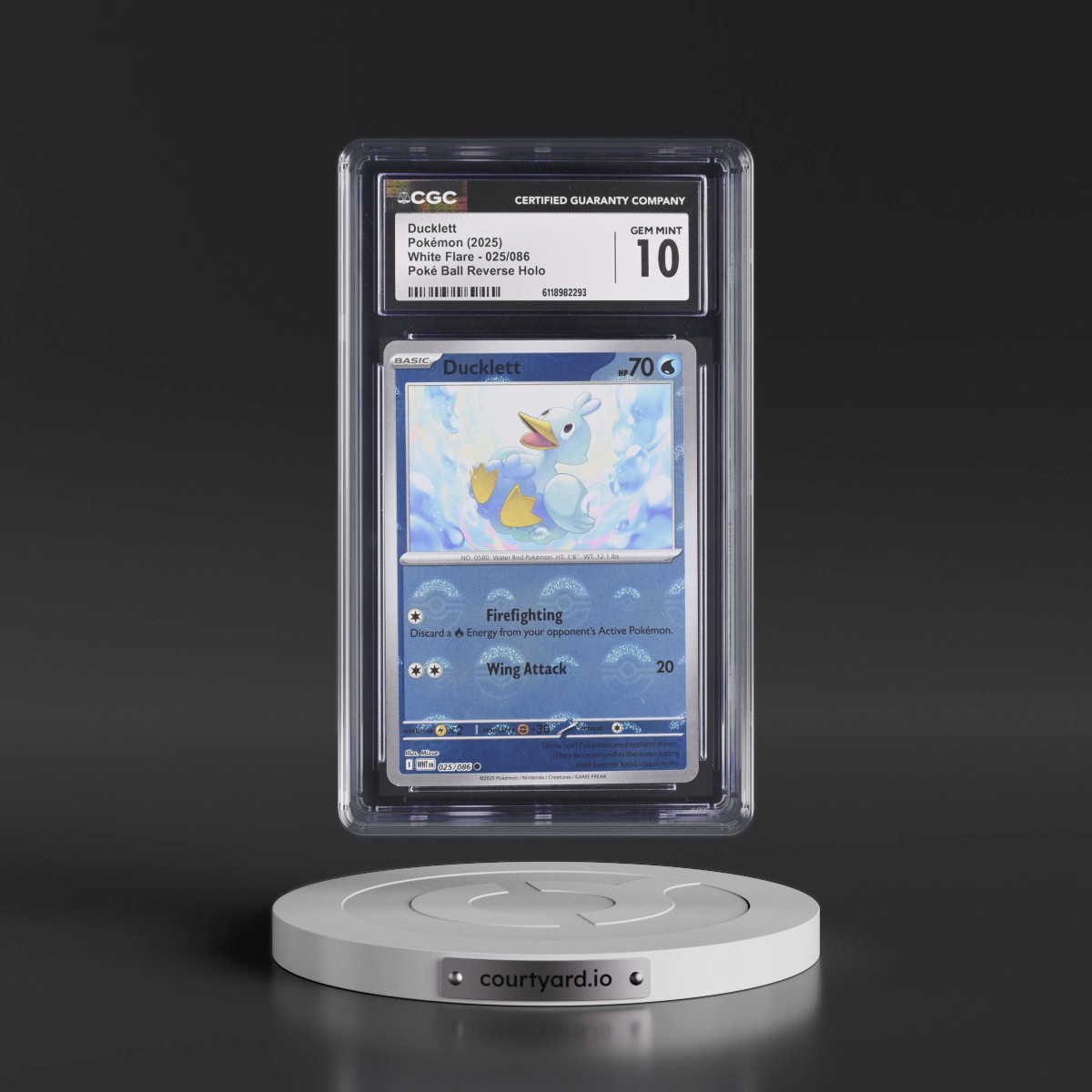 2025 White Flare - WHT EN #025/086 Ducklett - Reverse Holo Poké Ball (CGC 10 GEM MINT)