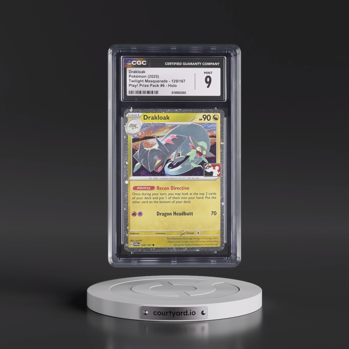 2024 Twilight Masquerade - TWM EN #129/167 Drakloak - Play! Pokémon Prize Pack #6 (Cosmos Holo) Holo (CGC 9 MINT)