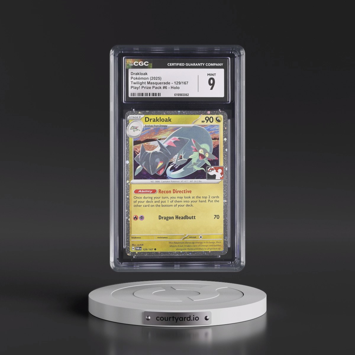 2024 Twilight Masquerade - TWM EN #129/167 Drakloak - Play! Pokémon Prize Pack #6 (Cosmos Holo) Holo (CGC 9 MINT)