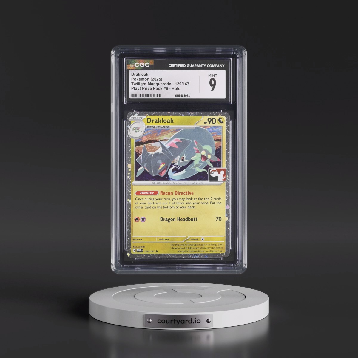 2024 Twilight Masquerade - TWM EN #129/167 Drakloak - Play! Pokémon Prize Pack #6 (Cosmos Holo) Holo (CGC 9 MINT)