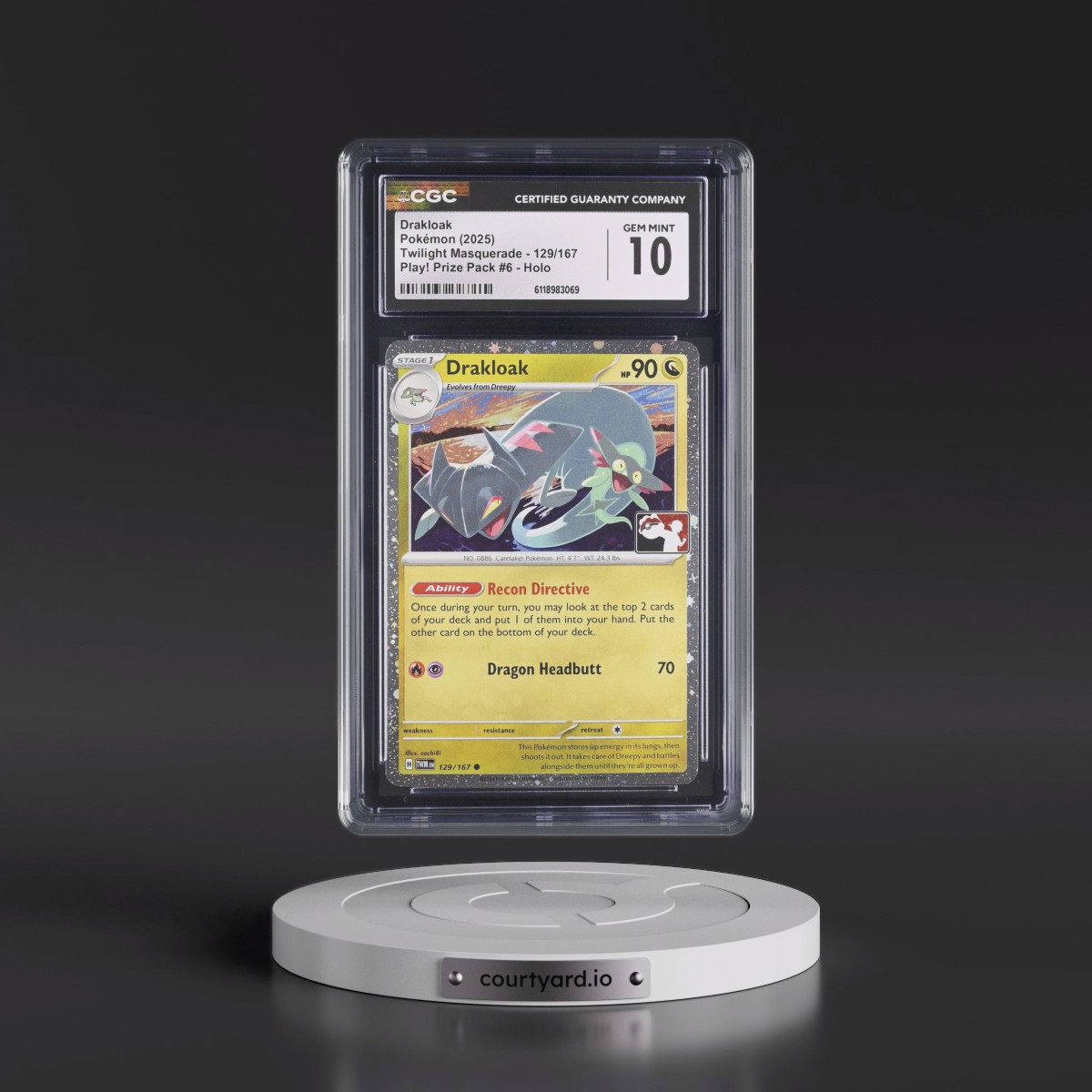 2024 Twilight Masquerade - TWM EN #129/167 Drakloak - Play! Pokémon Prize Pack #6 (Cosmos Holo) Holo (CGC 10 GEM MINT)