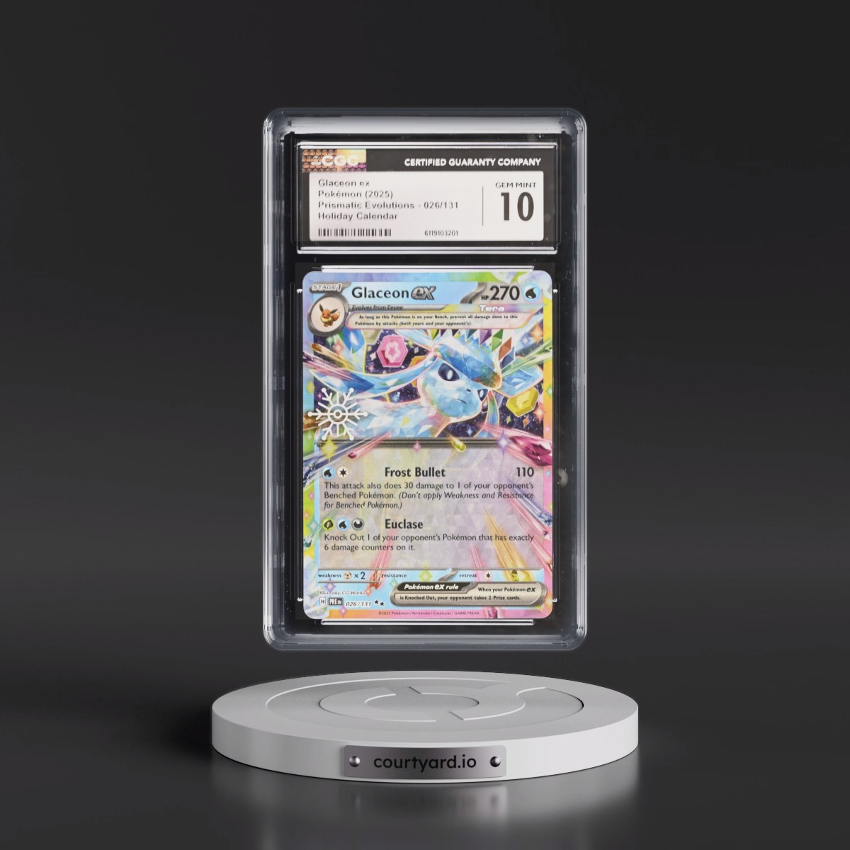 2024 Prismatic Evolutions - PRE EN #026/131 Glaceon ex - Holiday Calendar (Snowflake Stamp) (Holo) (CGC 10 GEM MINT)