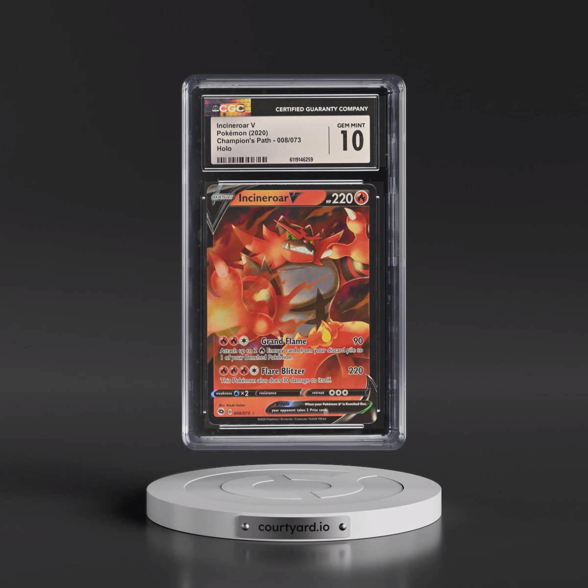 2020 Champion's Path #008/073 Incineroar V - Holo (CGC 10 GEM MINT)