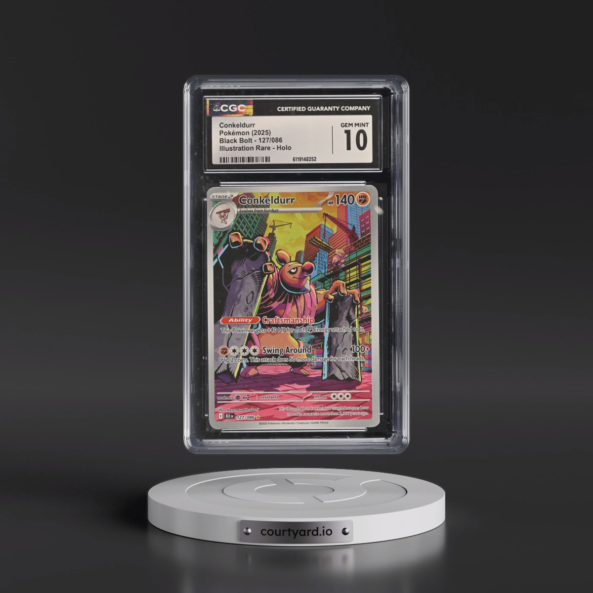 2025 Black Bolt - BLK EN #127/086 Conkeldurr - Illustration Rare Holo (CGC 10 GEM MINT)