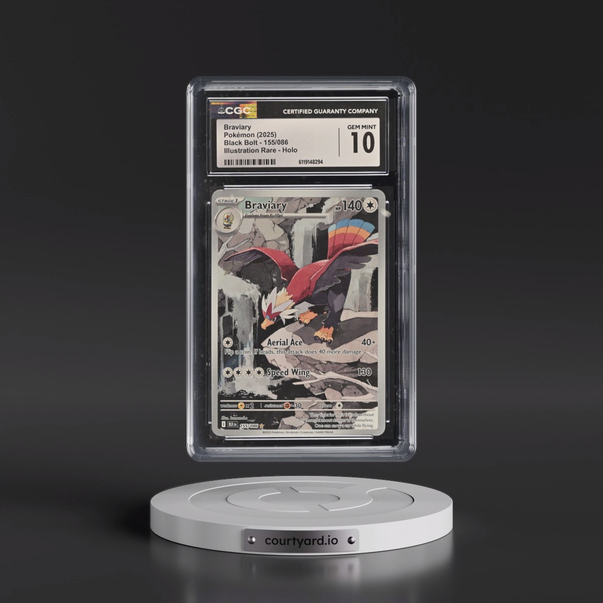 2025 Black Bolt - BLK EN #155/086 Braviary - Illustration Rare Holo (CGC 10 GEM MINT)