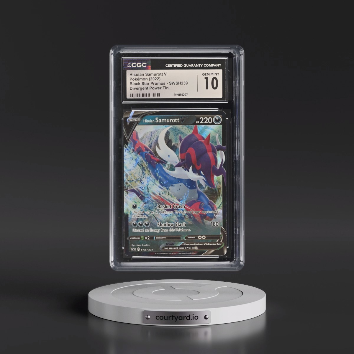2017 Black Star Promos - Sword & Shield #SWSH239 Hisuian Samurott V - Divergent Power Tin (Holo) (CGC 10 GEM MINT)