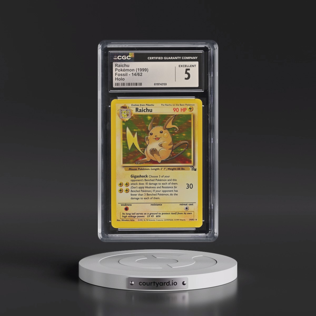1999 Fossil #14/62 Raichu - Holo (CGC 5 EX)