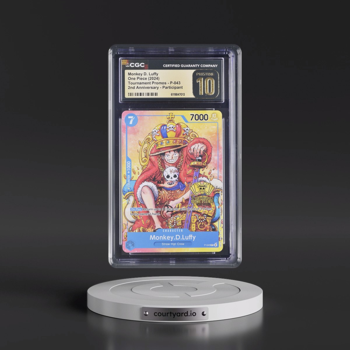 2022 Tournament Promos - English #P-043 Monkey D. Luffy - 2nd Anniversary Participant (CGC 10 PRISTINE)