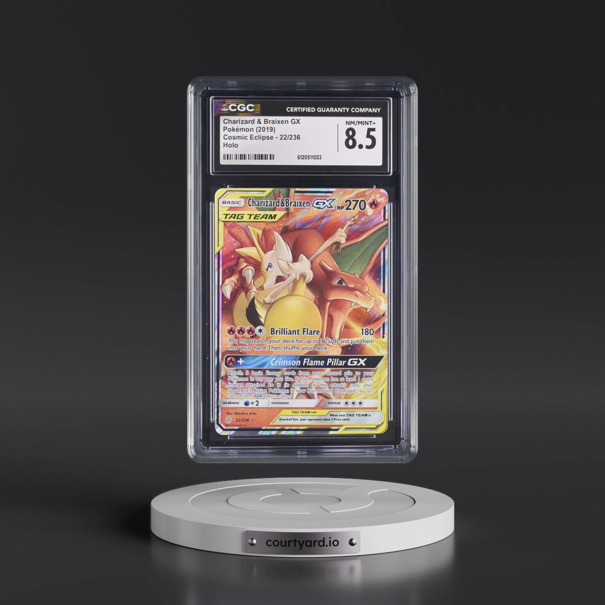 2019 Cosmic Eclipse #22/236 Charizard & Braixen GX - Holo (CGC 8.5 NM-MT+)