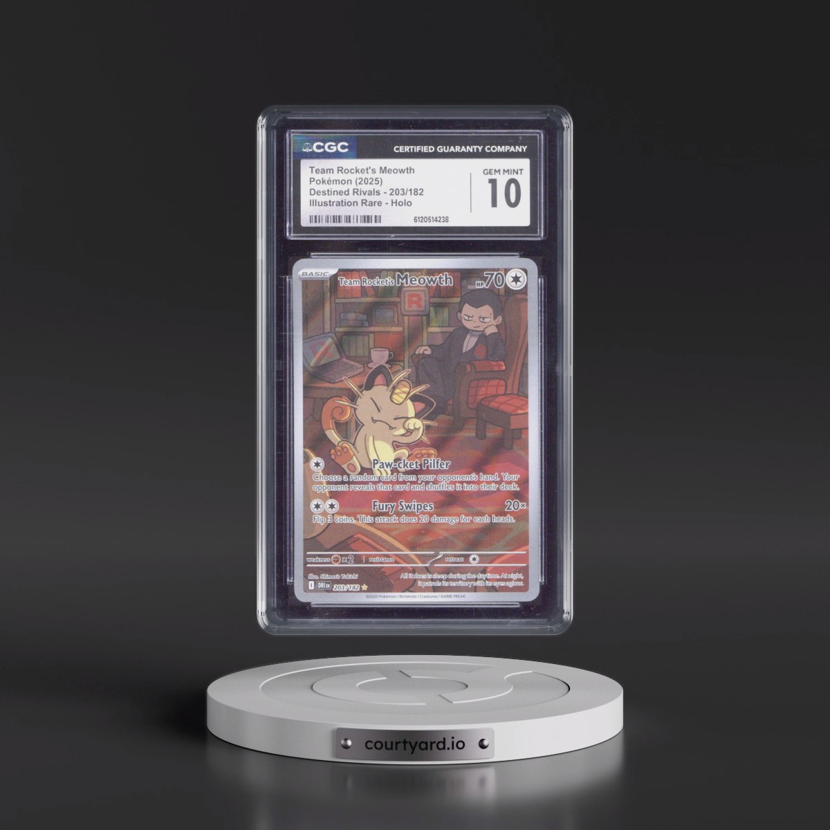 2025 Destined Rivals - DRI EN #203/182 Team Rocket's Meowth - Illustration Rare Holo (CGC 10 GEM MINT)