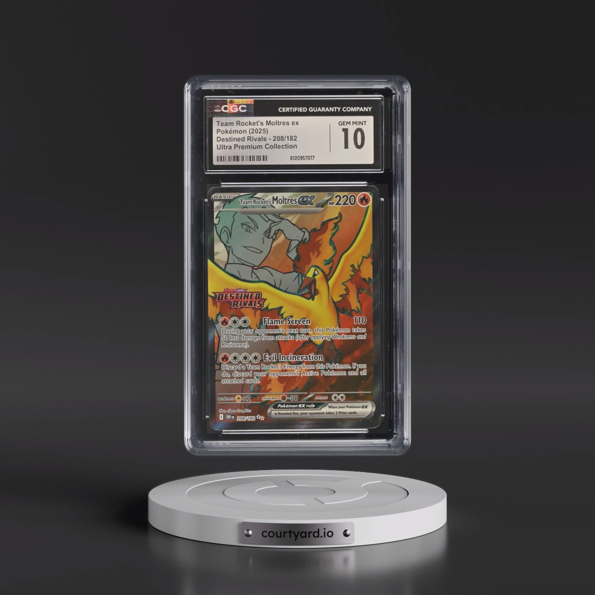 2025 Destined Rivals - DRI EN #208/182 Team Rocket's Moltres ex - Team Rocket's Moltres ex Ultra Premium Collection (Holo) (CGC 10 GEM MINT)