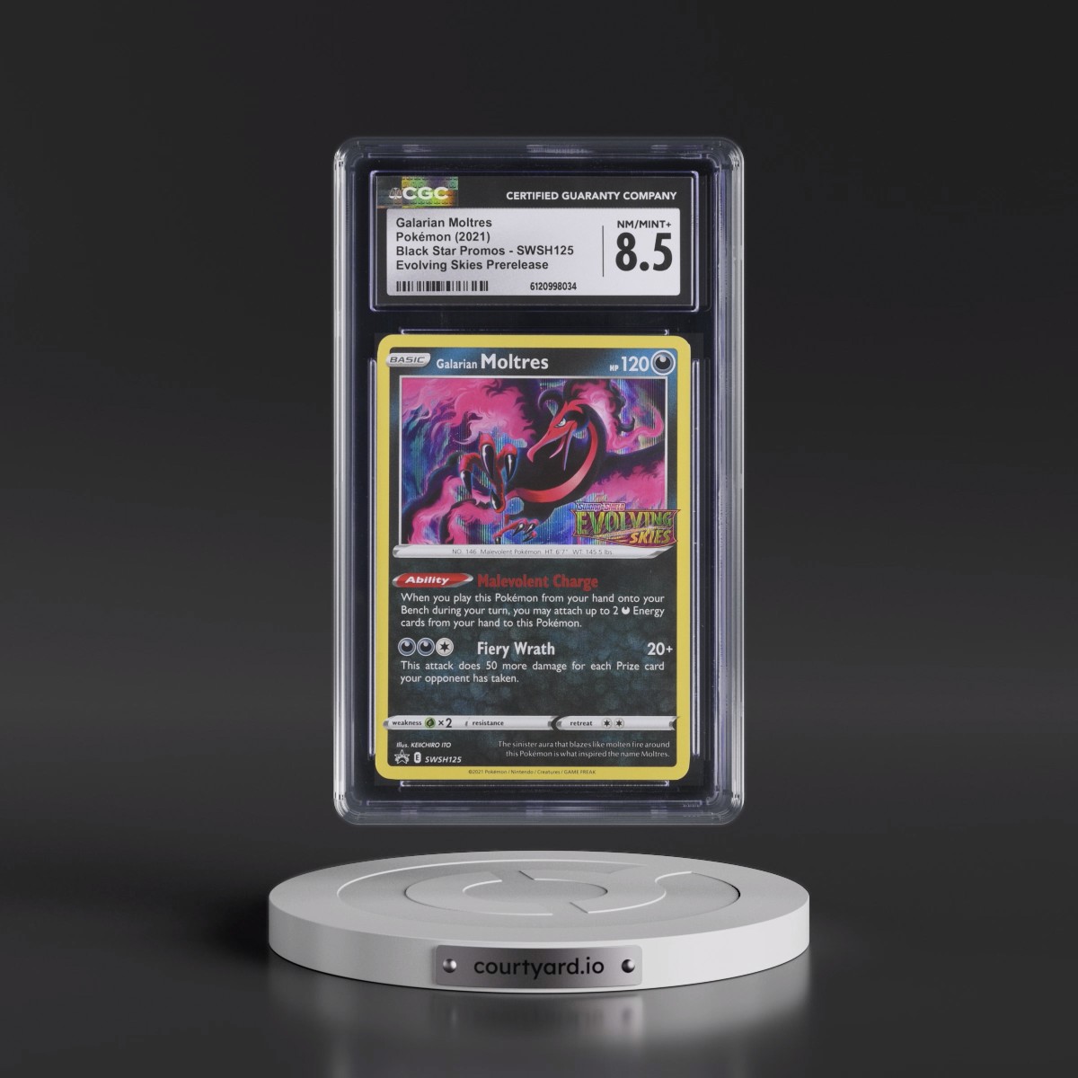 2017 Black Star Promos - Sword & Shield Galarian Moltres - Evolving Skies Prerelease (Holo) #SWSH125 CGC 8.5