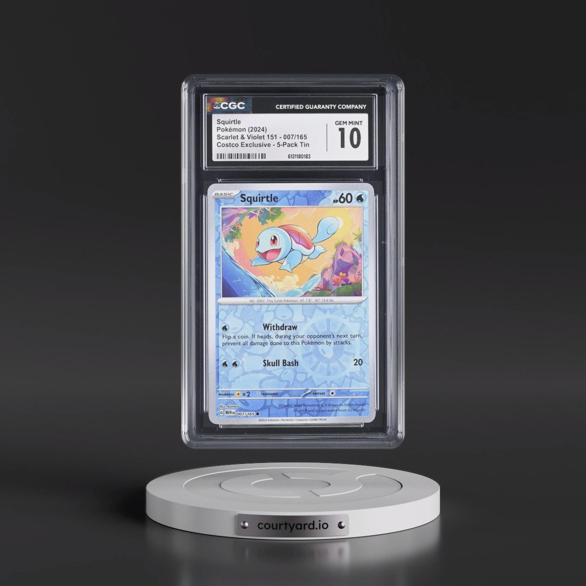2023 Scarlet & Violet 151 - MEW EN #007/165 Squirtle - (Rev. Cos. Holo)Costco Exclusive (2023 on Card) 5-Pack Tin (CGC 10 GEM MINT)