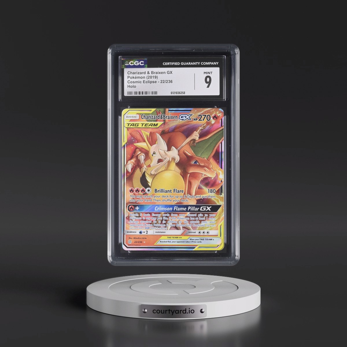 2019 Cosmic Eclipse #22/236 Charizard & Braixen GX - Holo (CGC 9 MINT)
