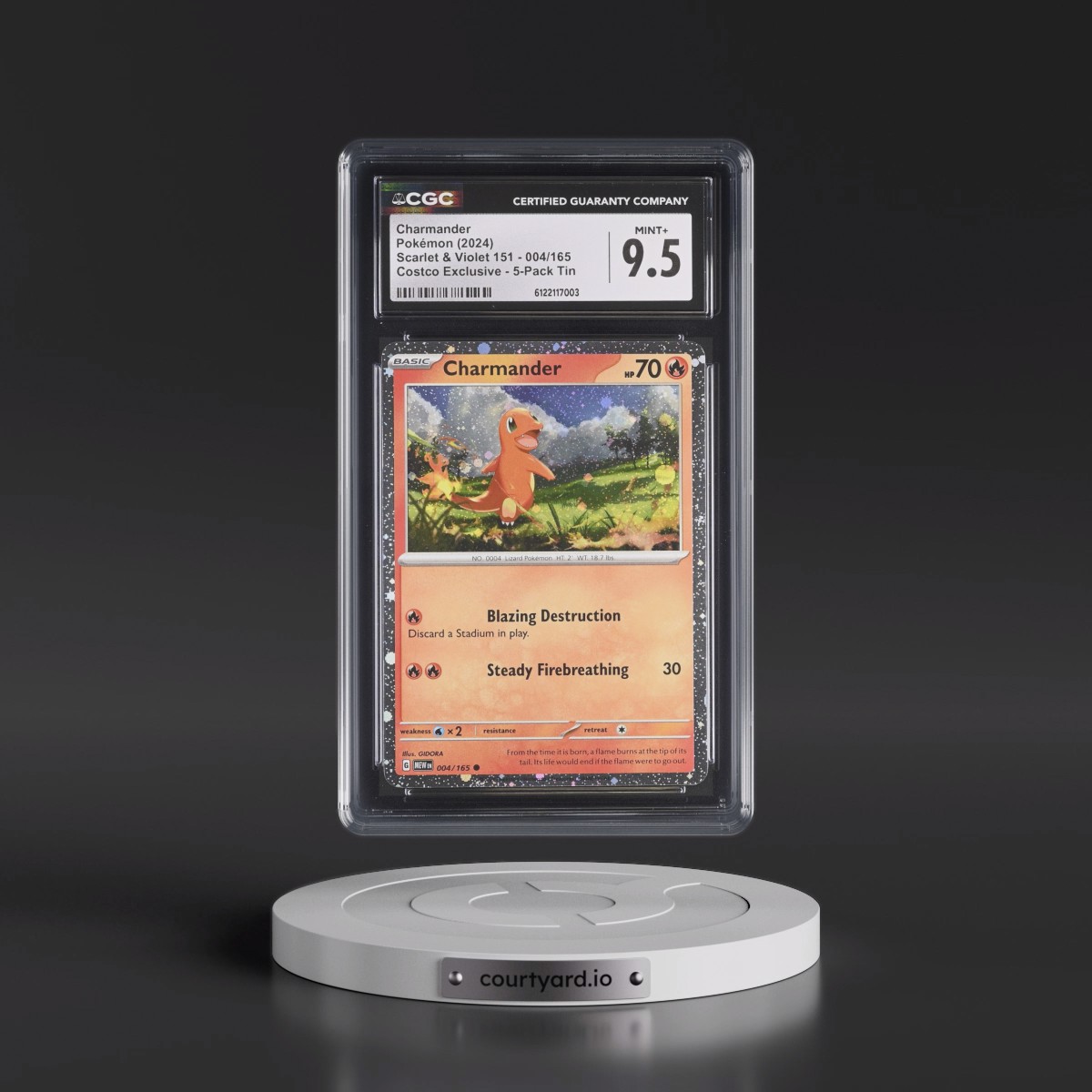 2023 Scarlet & Violet 151 - MEW EN #004/165 Charmander - (Rev. Cos. Holo)Costco Exclusive (2023 on Card) 5-Pack Tin (CGC 9.5 MINT+)