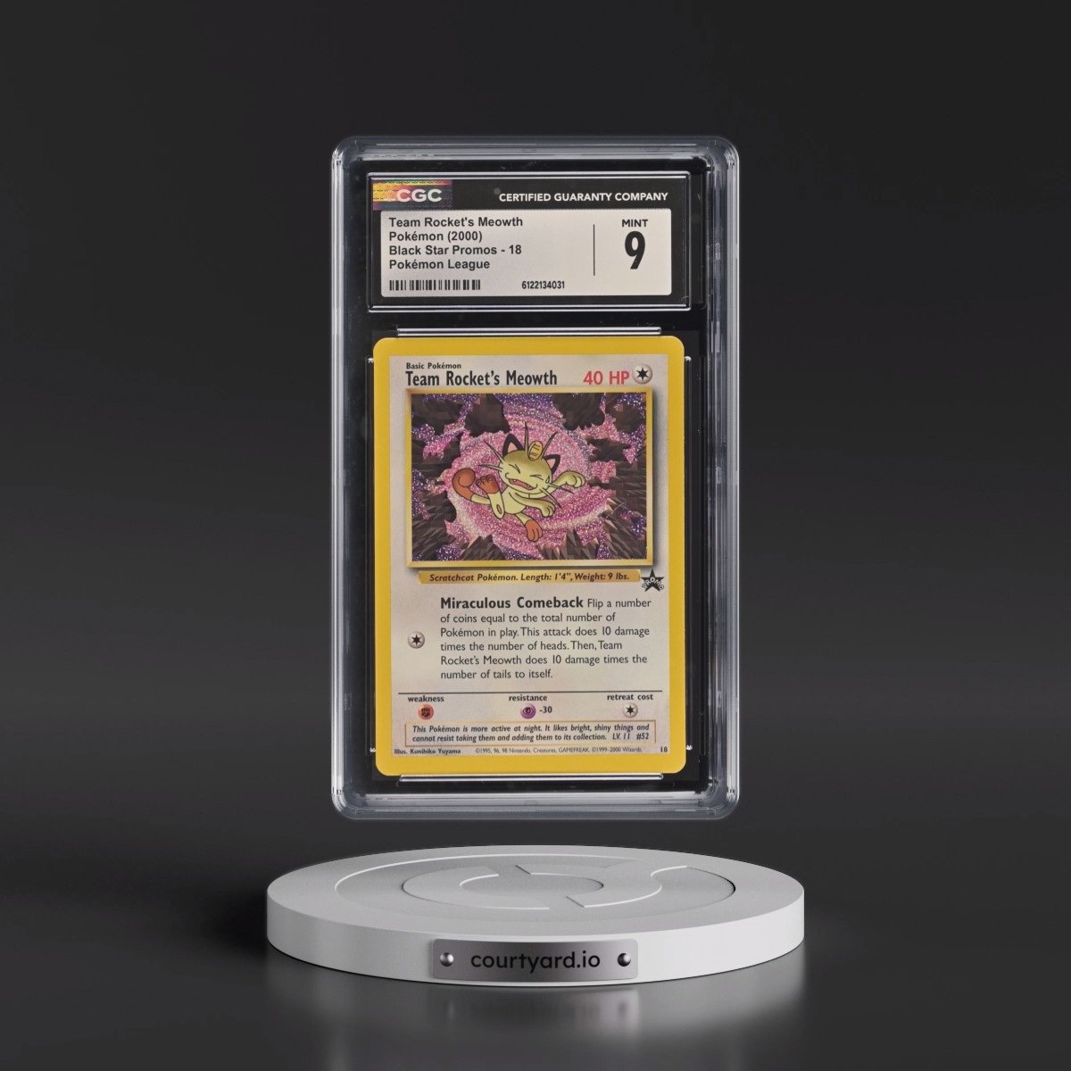 1999 Black Star Promos #18 Team Rocket's Meowth - Pokémon League (CGC 9 MINT)