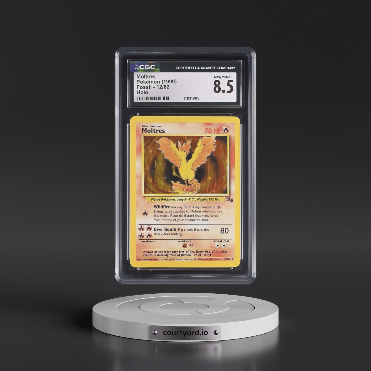 1999 Fossil #12/62 Moltres - Galaxy Star Holo (CGC 8.5 NM-MT+)