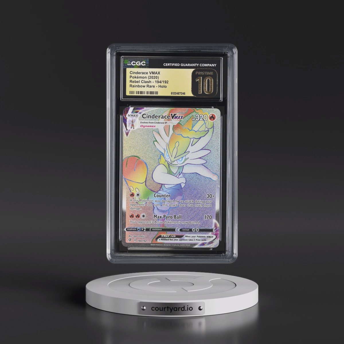 2020 Rebel Clash #194/192 Cinderace VMAX - Rainbow Rare Holo (CGC 10 PRISTINE)