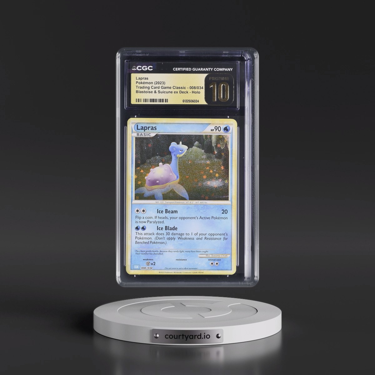 2023 Trading Card Game Classic - CLV, CLC, CLB #008/034 Lapras - Blastoise & Suicune ex Deck - CLB Holo (CGC 10 PRISTINE)