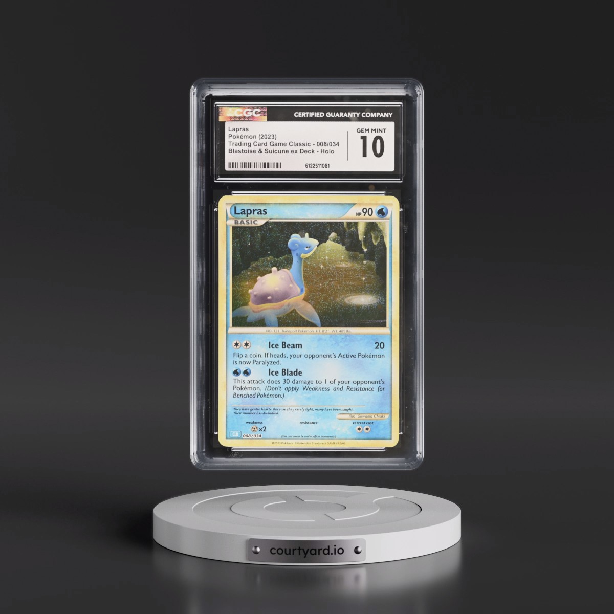 2023 Trading Card Game Classic - CLV, CLC, CLB #008/034 Lapras - Blastoise & Suicune ex Deck - CLB Holo (CGC 10 GEM MINT)