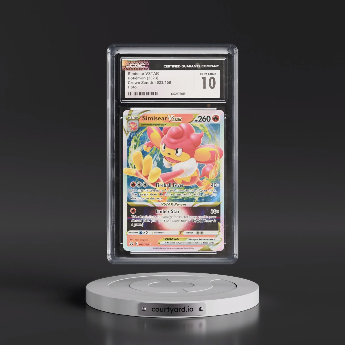 2023 Crown Zenith #023/159 Simisear VSTAR - Holo (CGC 10 GEM MINT)