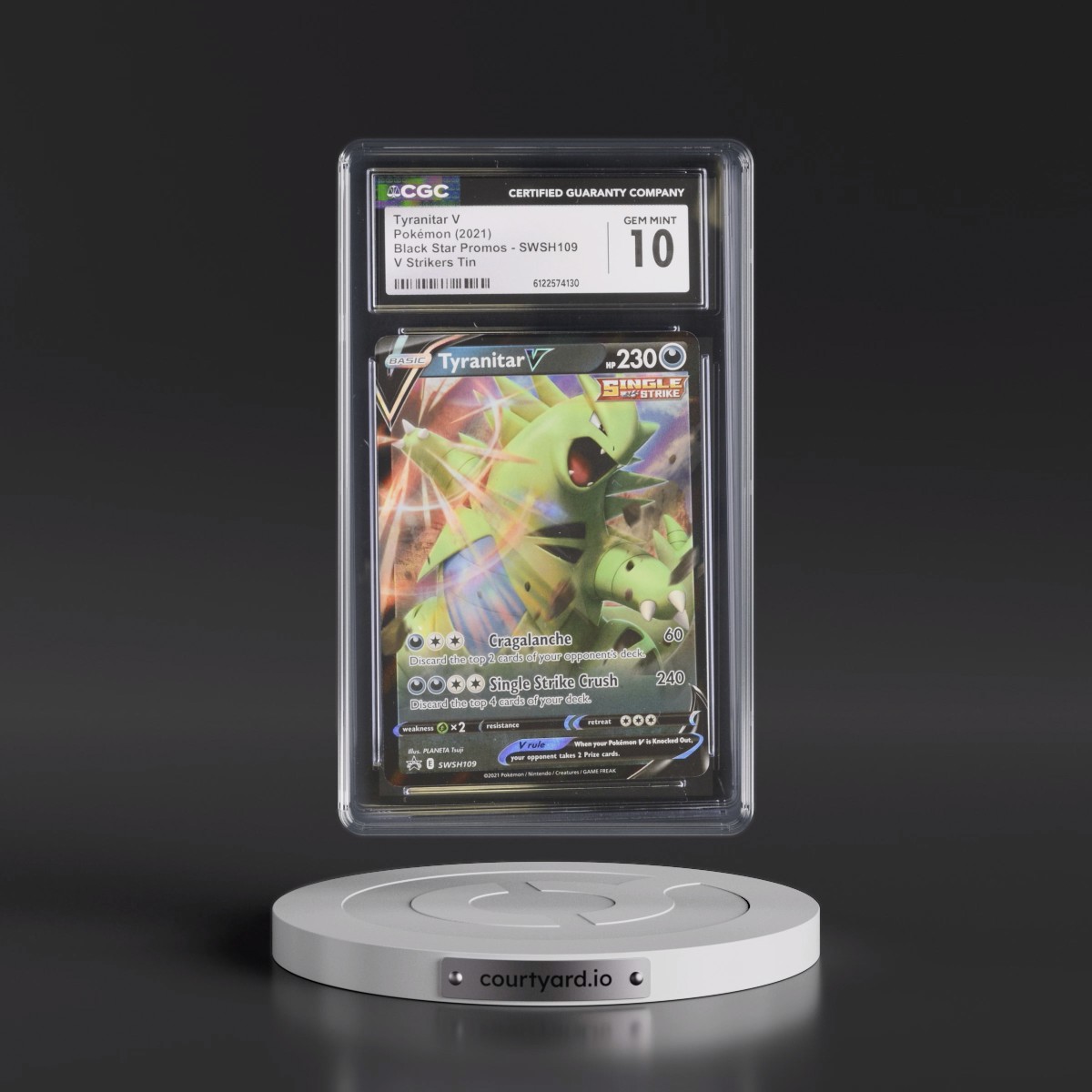 2017 Black Star Promos - Sword & Shield #SWSH109 Tyranitar V - Holo V Strikers Tin (CGC 10 GEM MINT)