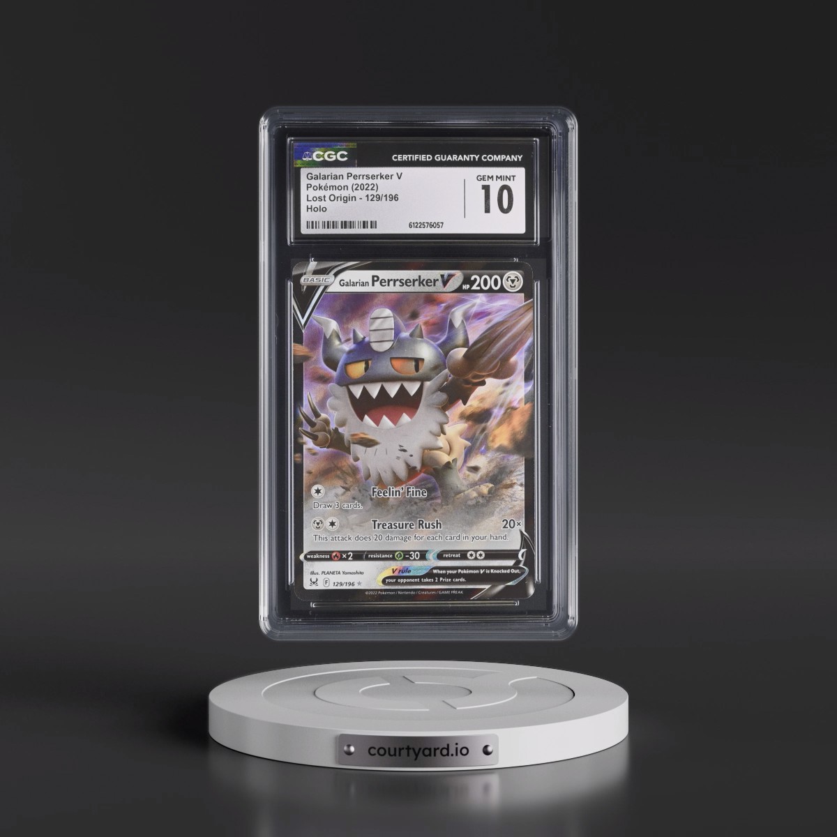 2022 Lost Origin #129/196 Galarian Perrserker V - Holo (CGC 10 GEM MINT)