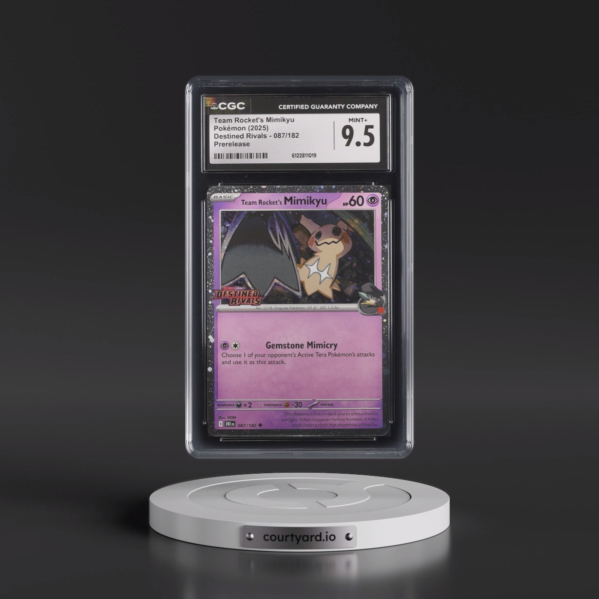 2025 Destined Rivals - DRI EN #087/182 Team Rocket's Mimikyu - Prerelease (Cosmos Holo) (CGC 9.5 MINT+)