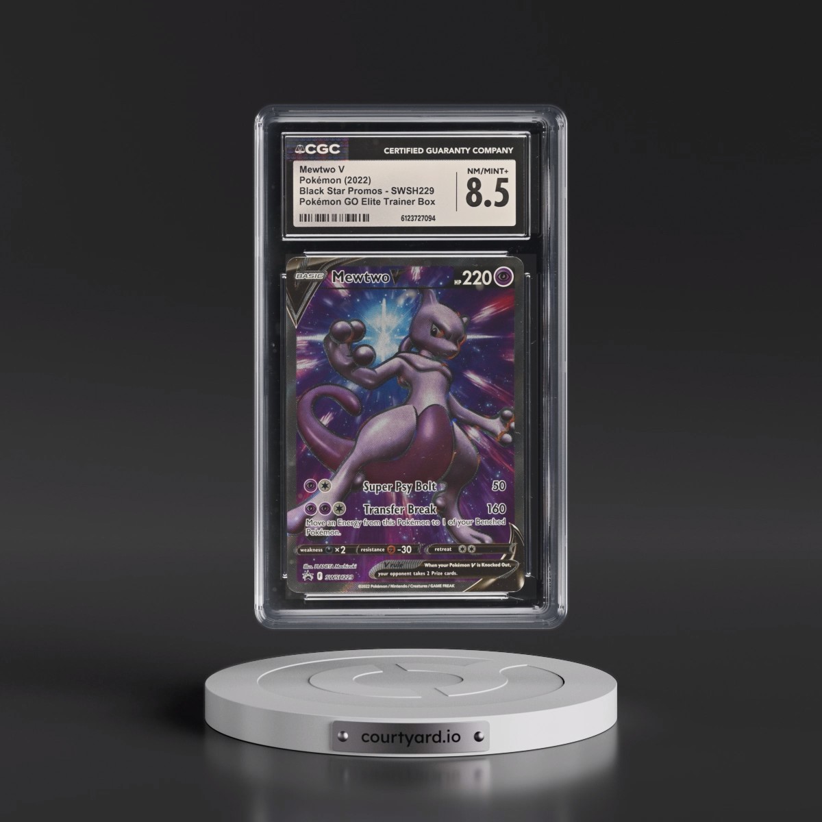 2017 Black Star Promos - Sword & Shield #SWSH229 Mewtwo V - Pokémon GO Elite Trainer Box (Holo) (CGC 8.5 NM-MT+)