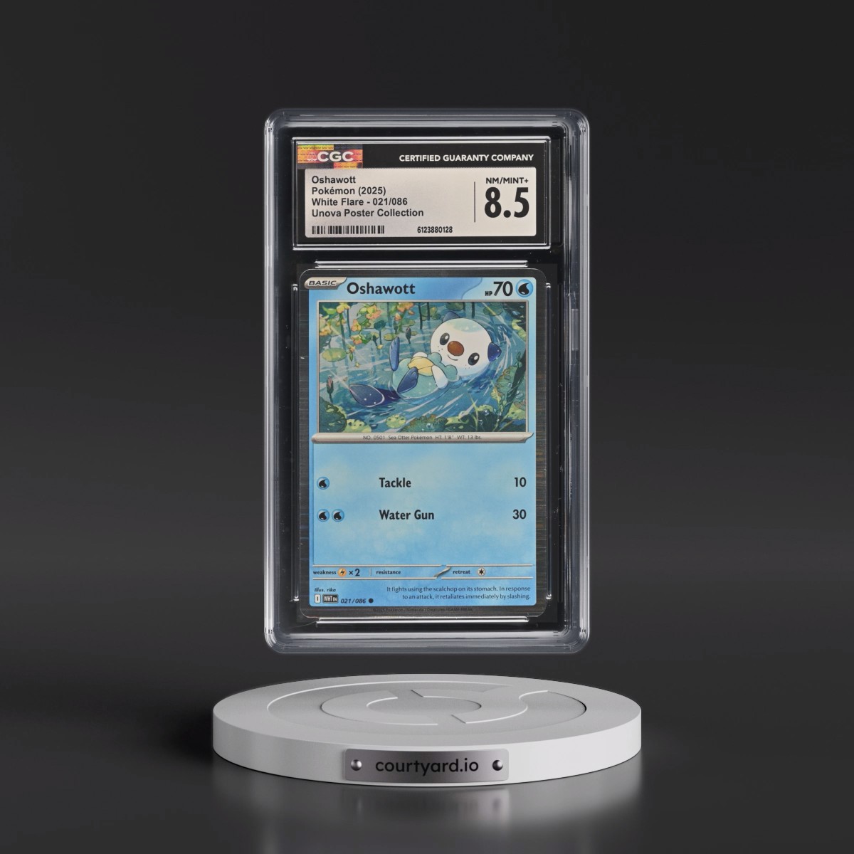2025 White Flare - WHT EN #021/086 Oshawott - Unova Poster Collection (Tinsel Holo) (CGC 8.5 NM-MT+)