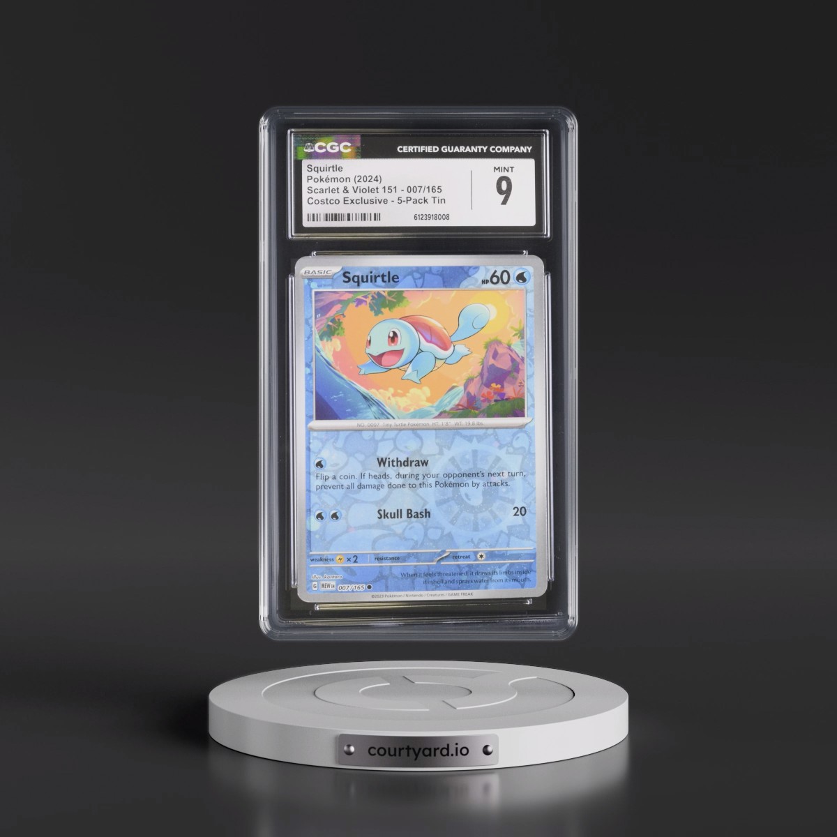 2023 Scarlet & Violet 151 - MEW EN #007/165 Squirtle - (Rev. Cos. Holo)Costco Exclusive (2023 on Card) 5-Pack Tin (CGC 9 MINT)